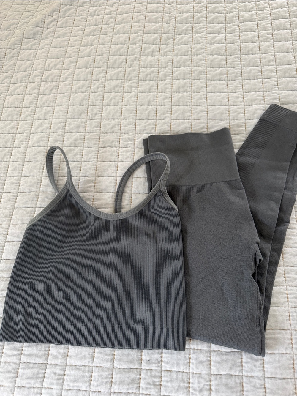SET Active Ribbed Seamless Crop Bralette and High Waist Leggings - Charcoal Gray